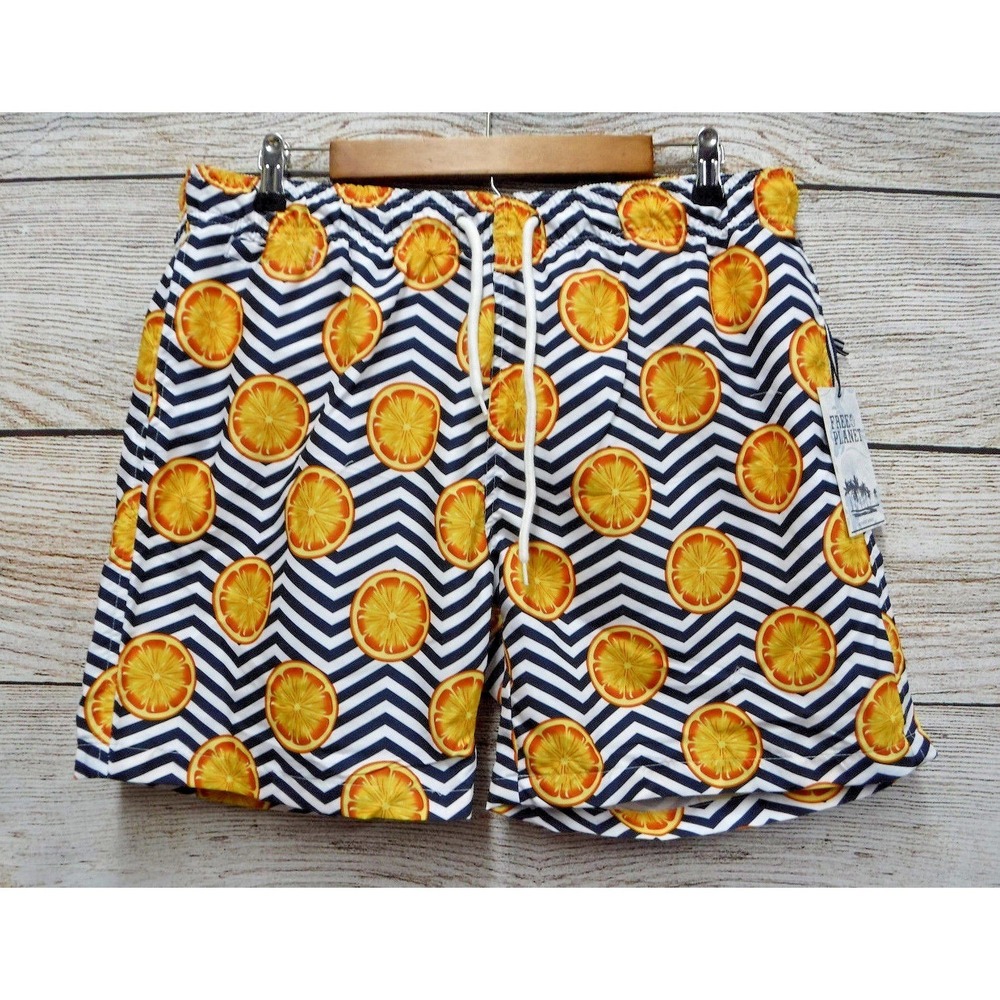 Free Planet Swim Trunks‎ Mens Size XL Chevron Lemon Print Swim Trunk Shorts New
